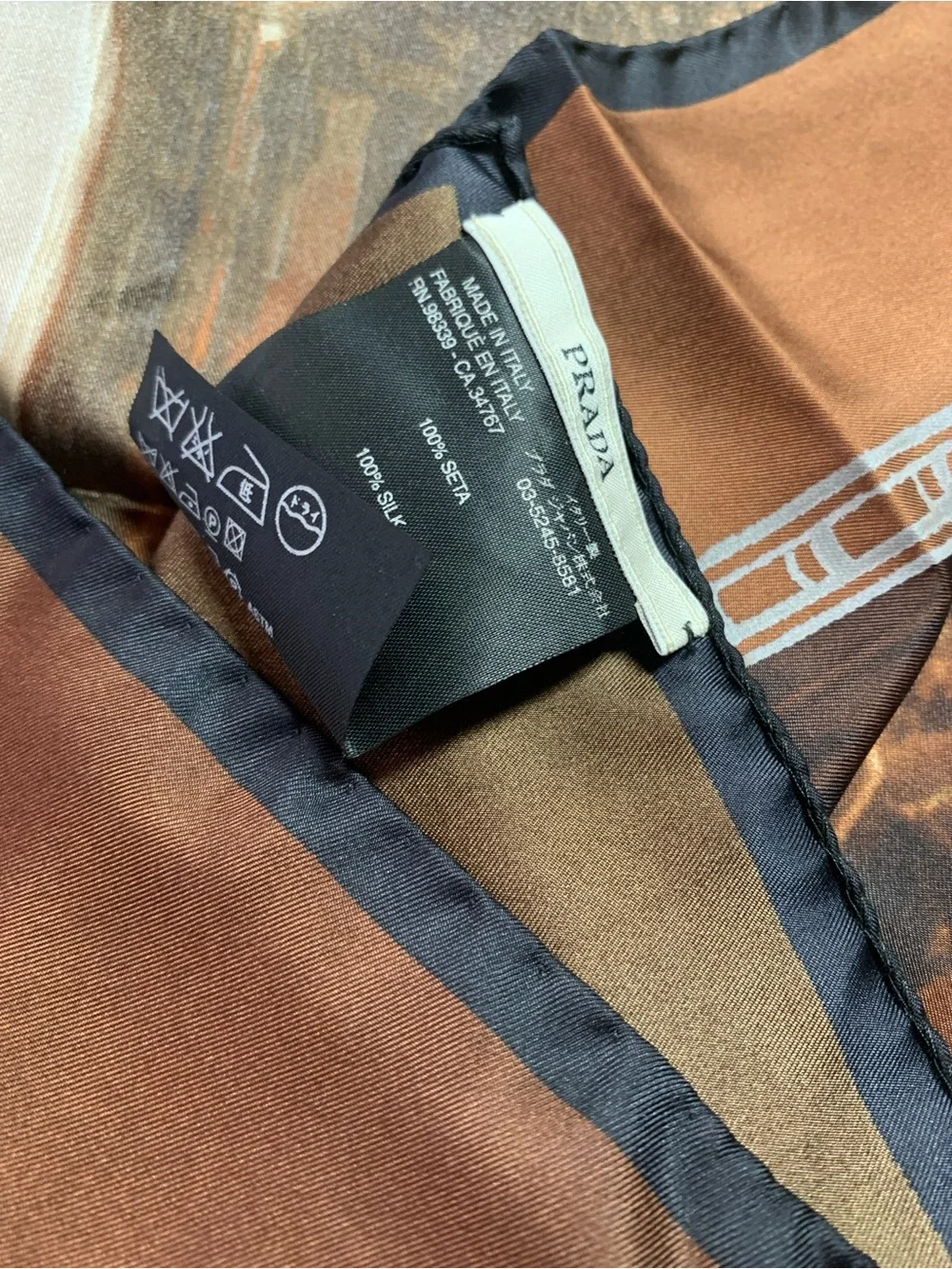 Prada Brown & Beige Silk Scarf with Subtle Motif